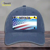 Nevada with American Flag Novelty License Plate Hat Unconstructed Cotton / Navy