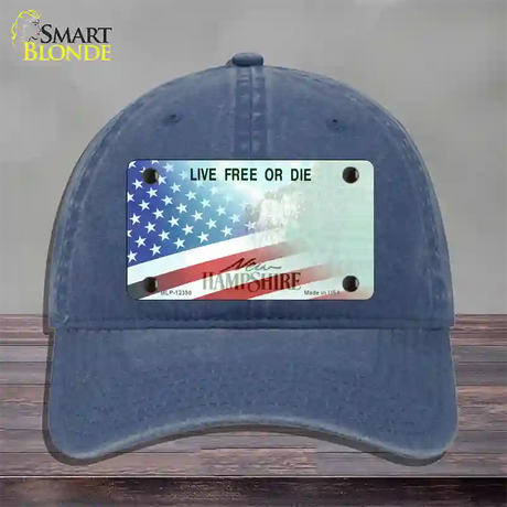 New Hampshire with American Flag Novelty License Plate Hat Unconstructed Cotton / Navy