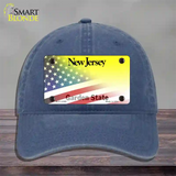 New Jersey with American Flag Novelty License Plate Hat Unconstructed Cotton / Navy