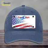 North Carolina with American Flag Novelty License Plate Hat Unconstructed Cotton / Navy