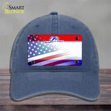 Ohio with American Flag Novelty License Plate Hat Unconstructed Cotton / Navy