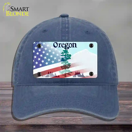 Oregon with American Flag Novelty License Plate Hat Unconstructed Cotton / Navy