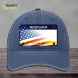 Pennsylvania with American Flag Novelty License Plate Hat Unconstructed Cotton / Navy