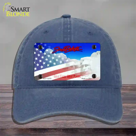 South Dakota with American Flag Novelty License Plate Hat Unconstructed Cotton / Navy