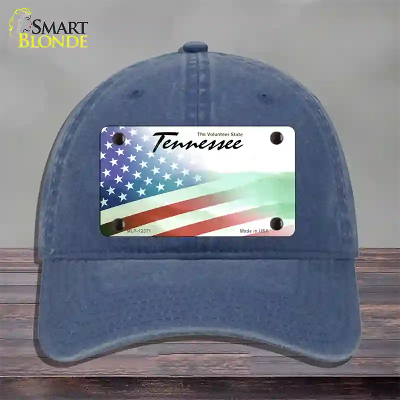 Tennessee with American Flag Novelty License Plate Hat Unconstructed Cotton / Navy