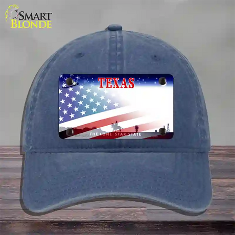 Texas with American Flag Novelty License Plate Hat Unconstructed Cotton / Navy