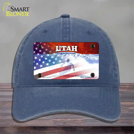 Utah with American Flag Novelty License Plate Hat Unconstructed Cotton / Navy