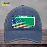 Vermont with American Flag Novelty License Plate Hat Unconstructed Cotton / Navy