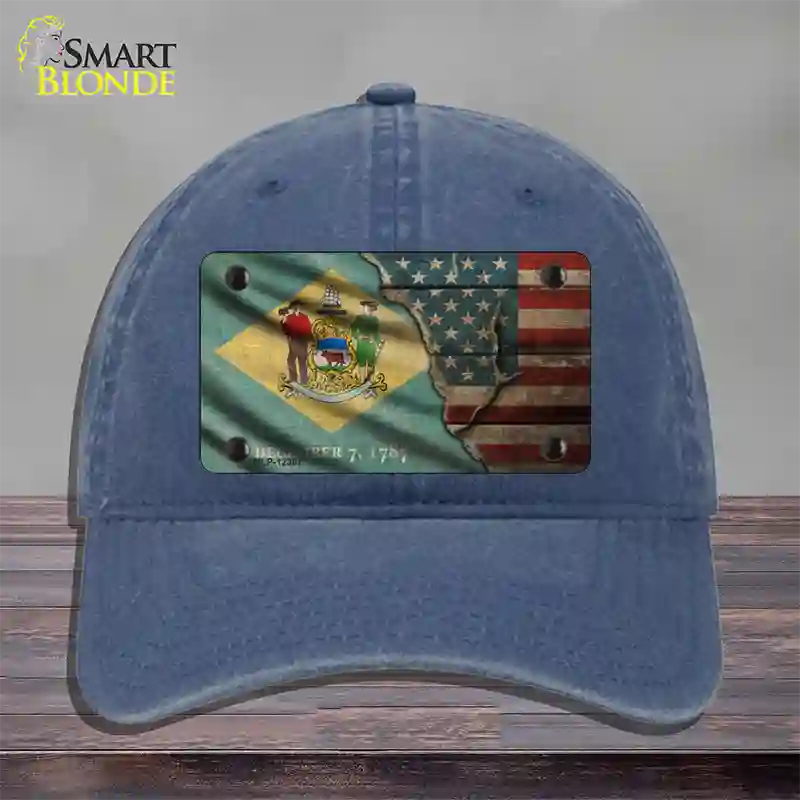 Delaware/American Flag Novelty License Plate Hat Unconstructed Cotton / Navy