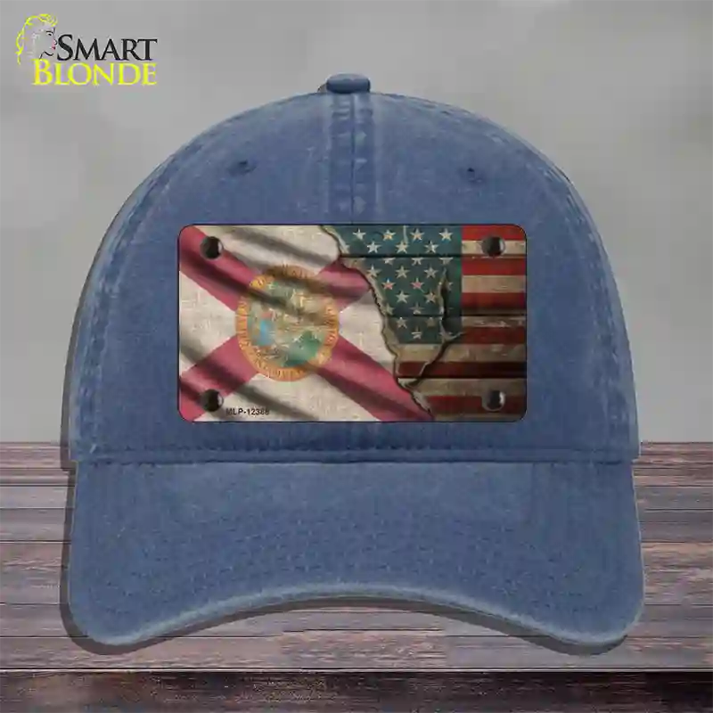 Florida/American Flag Novelty License Plate Hat Unconstructed Cotton / Navy