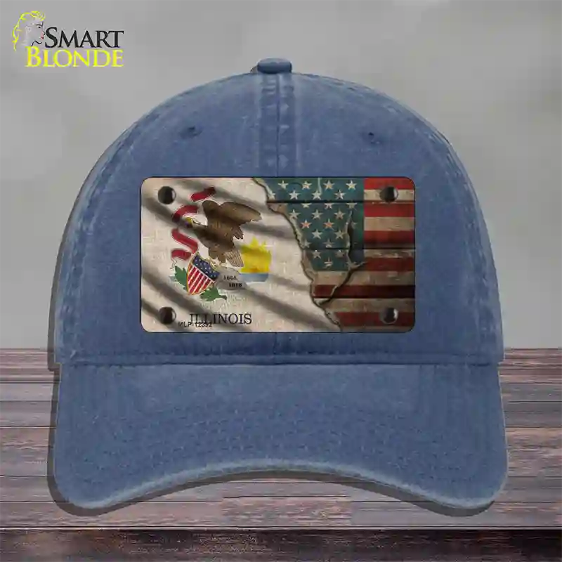 Illinois/American Flag Novelty License Plate Hat Unconstructed Cotton / Navy