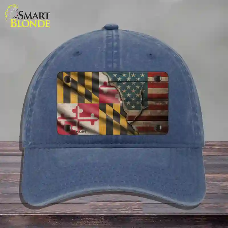 Maryland/American Flag Novelty License Plate Hat Unconstructed Cotton / Navy