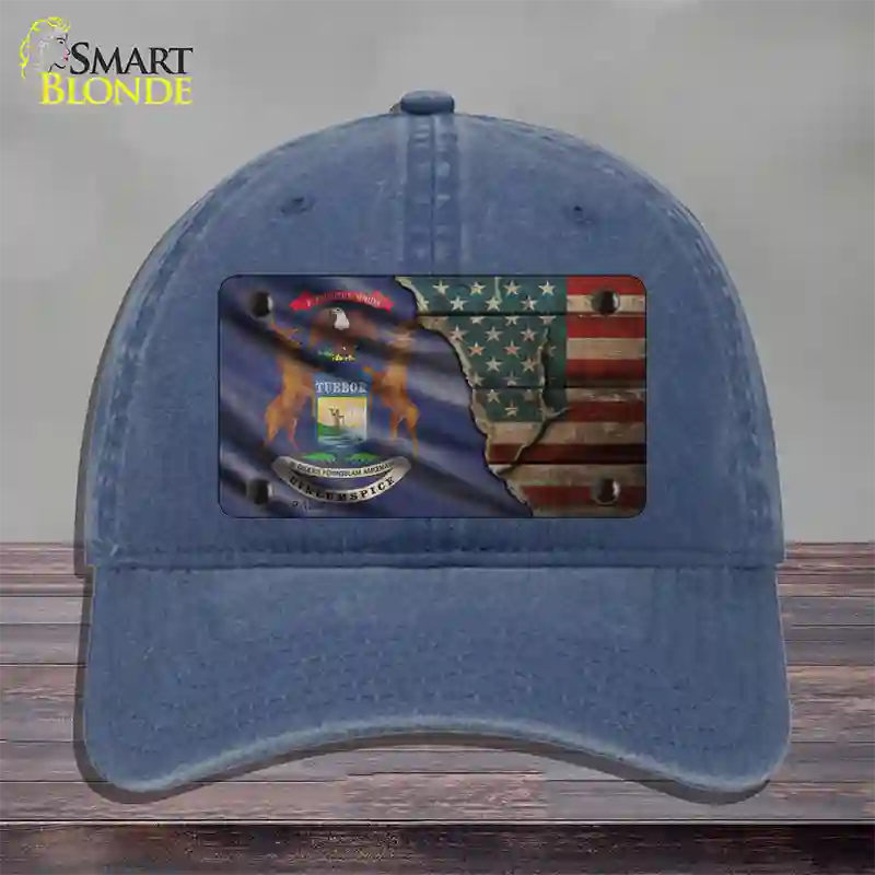 Michigan/American Flag Novelty License Plate Hat Unconstructed Cotton / Navy