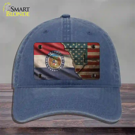 Missouri/American Flag Novelty License Plate Hat Unconstructed Cotton / Navy