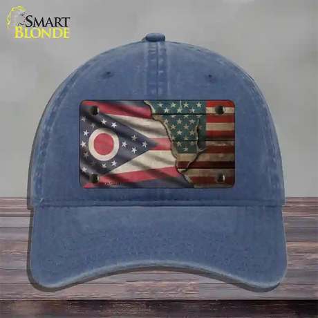 Ohio/American Flag Novelty License Plate Hat Unconstructed Cotton / Navy