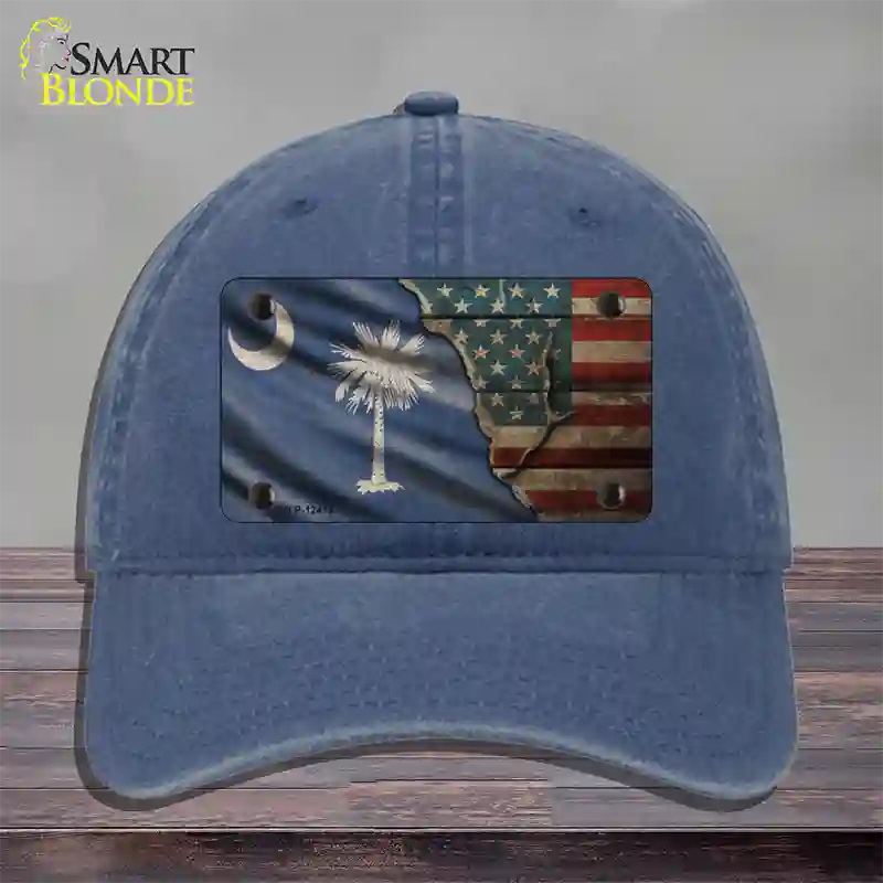 South Carolina/American Flag Novelty License Plate Hat Unconstructed Cotton / Navy