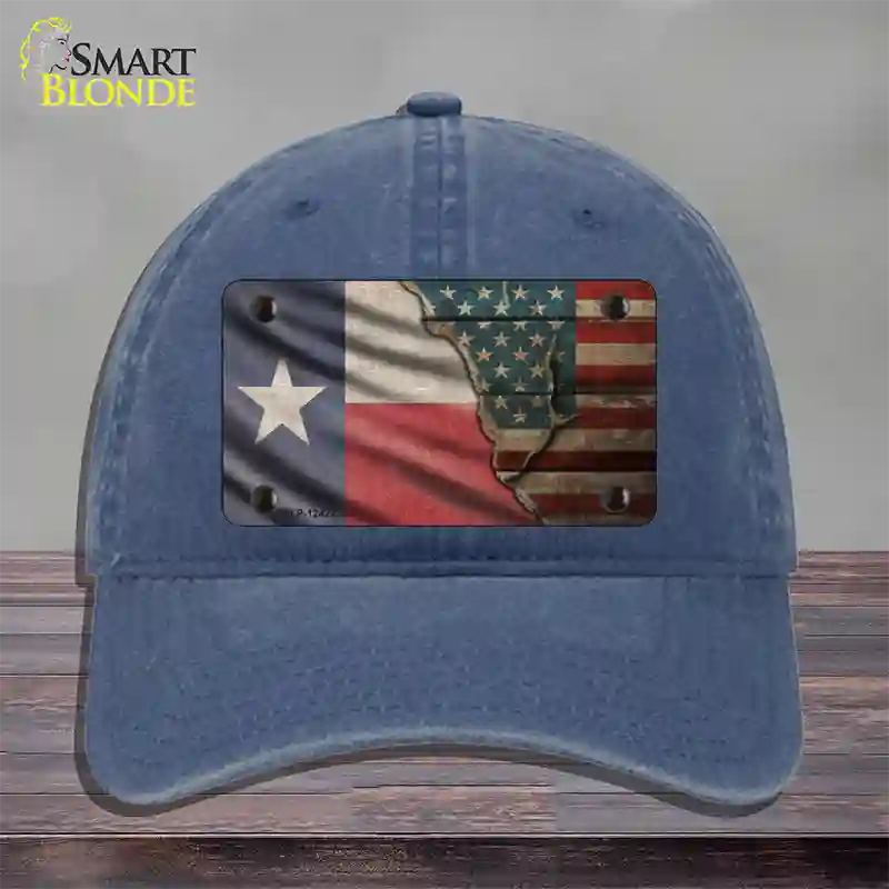 Texas/American Flag Novelty License Plate Hat Unconstructed Cotton / Navy