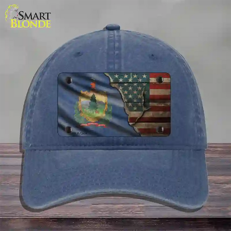 Vermont/American Flag Novelty License Plate Hat Unconstructed Cotton / Navy