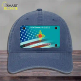 New Mexico Teal with American Flag Novelty License Plate Hat Unconstructed Cotton / Navy