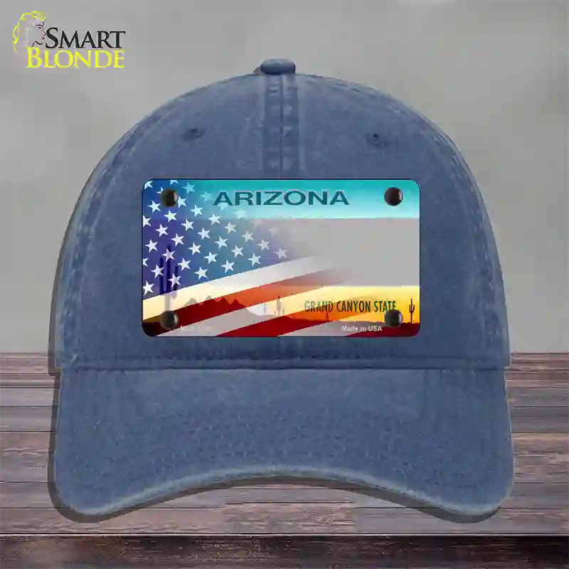 Arizona State Blank Novelty License Plate Hat Unconstructed Cotton / Navy / Gray Arizona Sunset (1455):https | Half American Flag | Yes