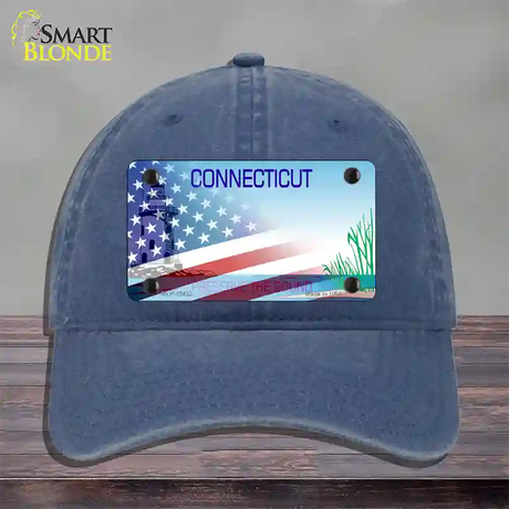 Connecticut Preserve with American Flag Novelty License Plate Hat Unconstructed Cotton / Navy