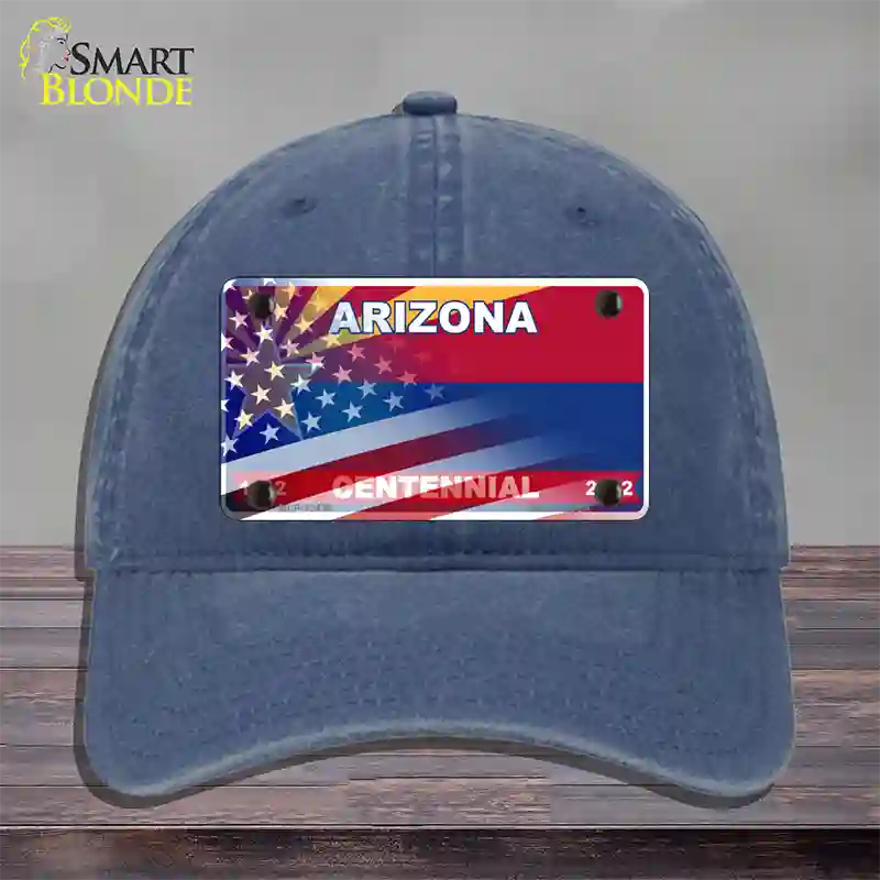 Arizona State Blank Novelty License Plate Hat Unconstructed Cotton / Navy / Arizona Centennial (1801):https | Half American Flag | Yes