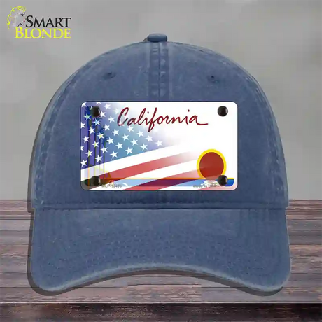 California Palm Plate American Flag Novelty License Plate Hat Unconstructed Cotton / Navy