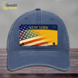 New York Yellow with American Flag Novelty License Plate Hat Unconstructed Cotton / Navy