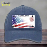 Maryland War Plate American Flag Novelty License Plate Hat Unconstructed Cotton / Navy