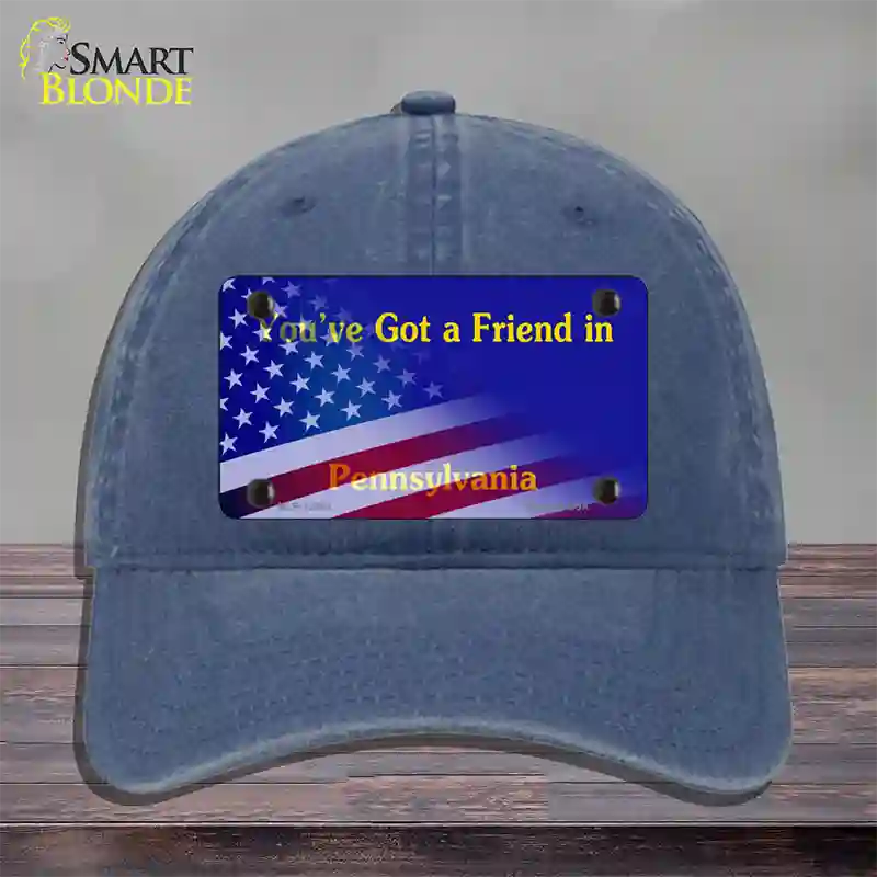 Pennsylvania Blue with American Flag Novelty License Plate Hat Unconstructed Cotton / Navy