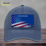 Michigan Great Lakes Plate American Flag Novelty License Plate Hat Unconstructed Cotton / Navy