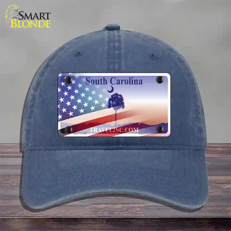 South Carolina Travel Plate American Flag Novelty License Plate Hat Unconstructed Cotton / Navy