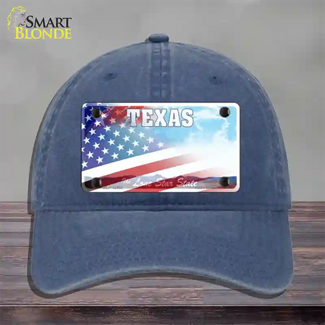 Texas Lone Star Plate American Flag Novelty License Plate Hat Unconstructed Cotton / Navy