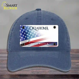 Oklahoma Bow with American Flag Novelty License Plate Hat Unconstructed Cotton / Navy