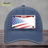 Ohio State American Flag Novelty License Plate Hat Unconstructed Cotton / Navy