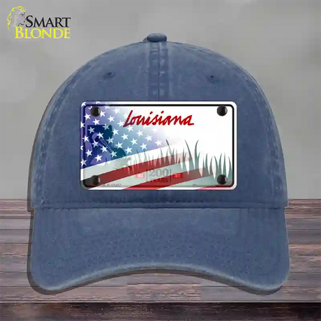 Louisiana 200 Years with American Flag Novelty License Plate Hat Unconstructed Cotton / Navy