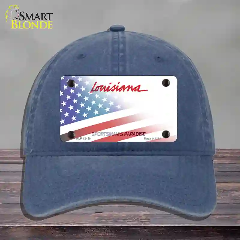 Louisiana Plate American Flag Novelty License Plate Hat Unconstructed Cotton / Navy