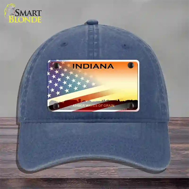 Indiana Amber Waves Plate American Flag Novelty License Plate Hat Unconstructed Cotton / Navy