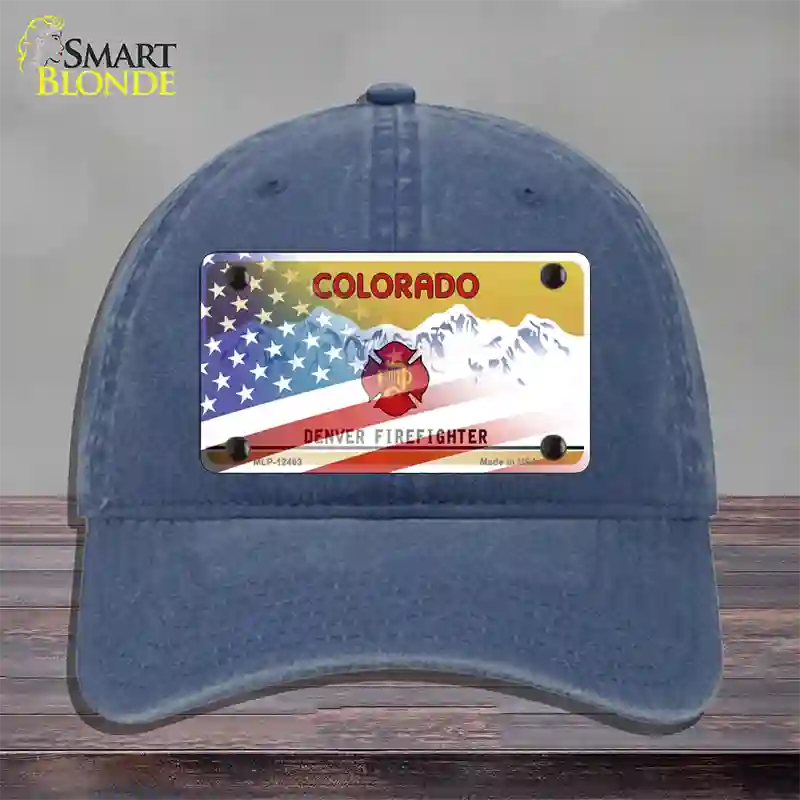 Colorado Firefighter Plate American Flag Novelty License Plate Hat Unconstructed Cotton / Navy