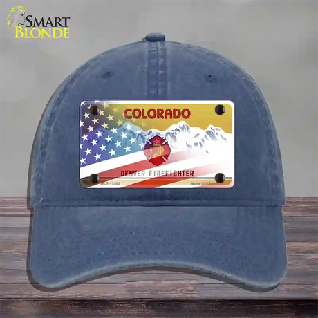 Colorado Firefighter Plate American Flag Novelty License Plate Hat Unconstructed Cotton / Navy