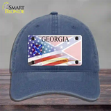 Georgia Confederate Flag American Flag Novelty License Plate Hat Unconstructed Cotton / Navy