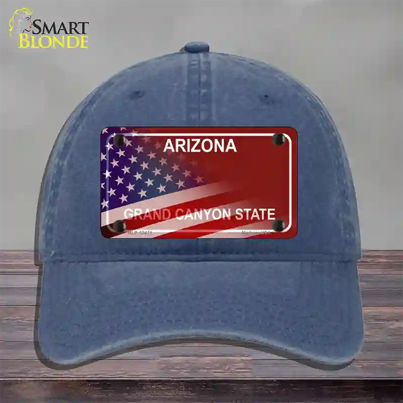 Arizona State Blank Novelty License Plate Hat Unconstructed Cotton / Navy / Red Arizona (8580):https | Half American Flag | Yes