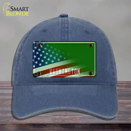 Washington Green with American Flag Novelty License Plate Hat Unconstructed Cotton / Navy