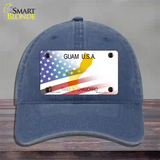 Guam with American Flag Novelty License Plate Hat Unconstructed Cotton / Navy