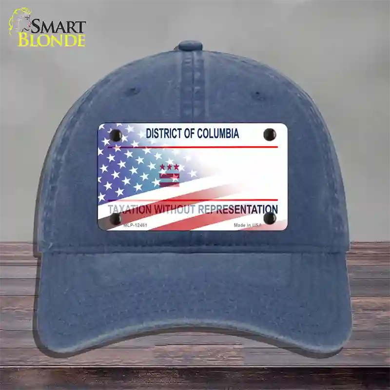 District of Columbia with American Flag Novelty License Plate Hat Unconstructed Cotton / Navy