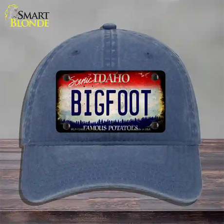 Bigfoot Idaho Novelty License Plate Hat Unconstructed Cotton / Navy