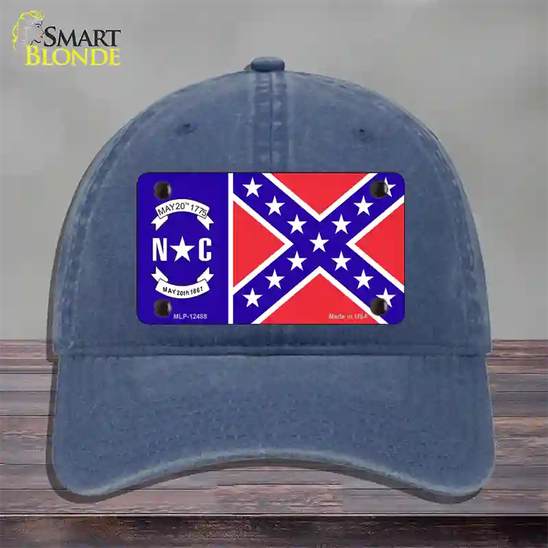 North Carolina Confederate Flag Novelty License Plate Hat Unconstructed Cotton / Navy