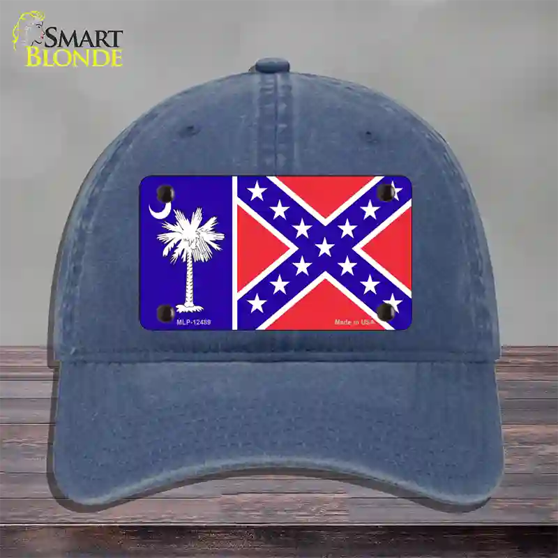 South Carolina Confederate Flag Novelty License Plate Hat Unconstructed Cotton / Navy