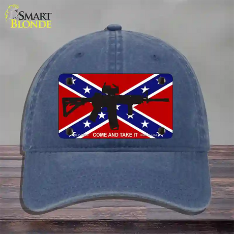 Come and Take It Confederate Flag Novelty License Plate Hat Unconstructed Cotton / Navy