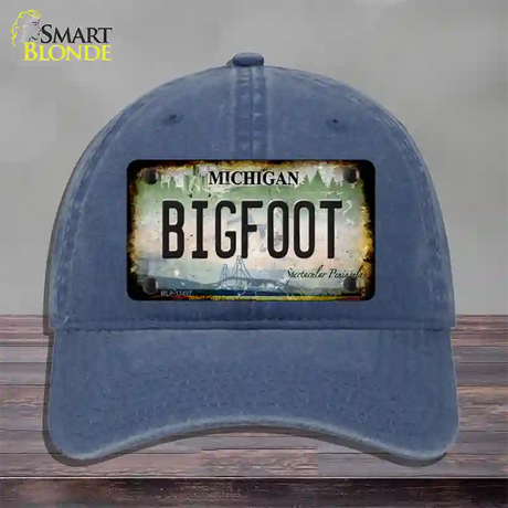 Bigfoot Michigan Novelty License Plate Hat Unconstructed Cotton / Navy